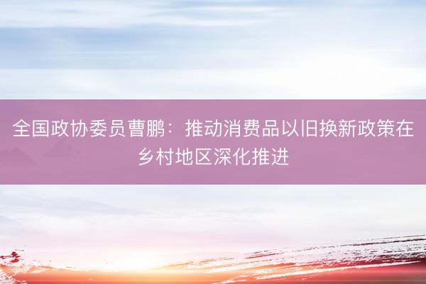 全国政协委员曹鹏：推动消费品以旧换新政策在乡村地区深化推进