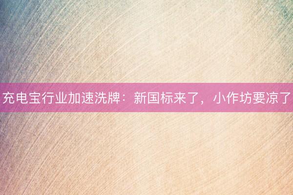 充电宝行业加速洗牌：新国标来了，小作坊要凉了
