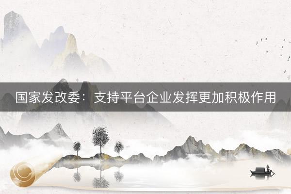 国家发改委：支持平台企业发挥更加积极作用
