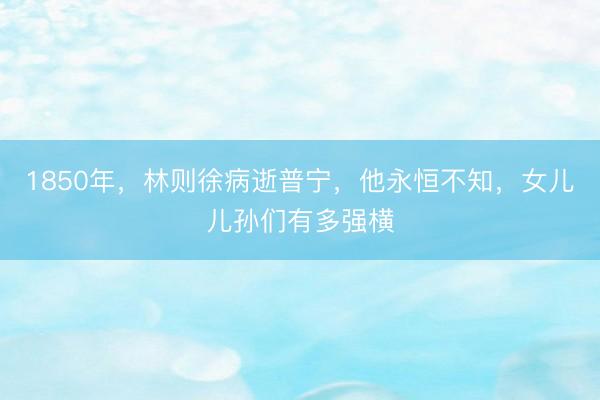 1850年，林则徐病逝普宁，他永恒不知，女儿儿孙们有多强横