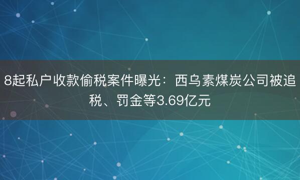 8起私户收款偷税案件曝光：西乌素煤炭公司被追税、罚金等3.69亿元