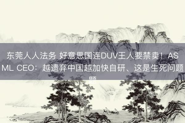 东莞人人法务 好意思国连DUV王人要禁卖！ASML CEO：越遗弃中国越加快自研、这是生死问题