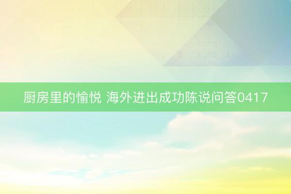 厨房里的愉悦 海外进出成功陈说问答0417