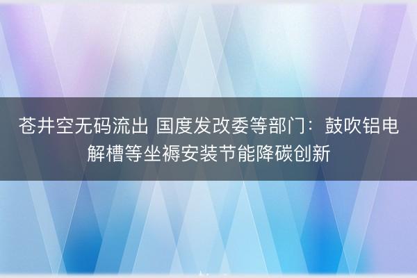 苍井空无码流出 国度发改委等部门：鼓吹铝电解槽等坐褥安装节能降碳创新